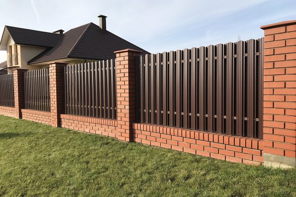 Brown metallic corrugated fence